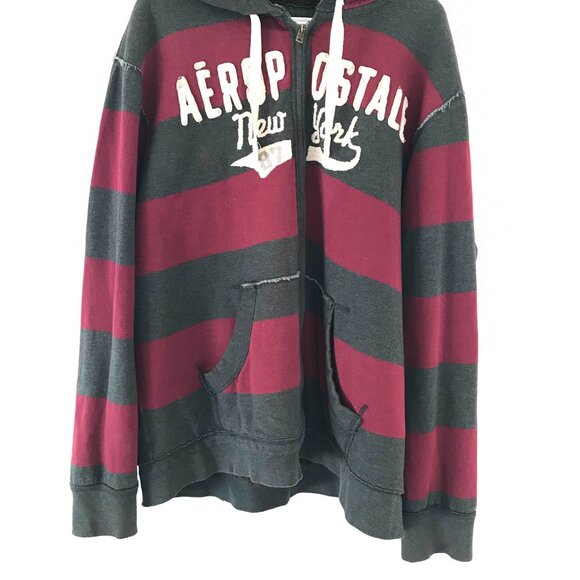 Aeropostale Hoodie brown sherpa lined full zip spell out brown/red unisex XXL - Picture 1 of 9